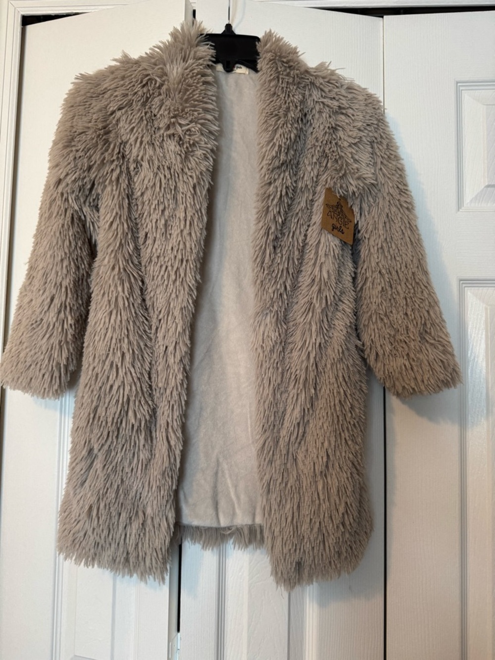 Kids Plush Faux-Fur Coat in Taupe